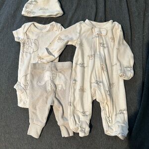 Elephant Print Kids One Piece Set - Cream